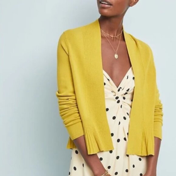 Anthropologie Chartreuse Peplum Open Cardigan Sweater - Women’s XS - Picture 1 of 7